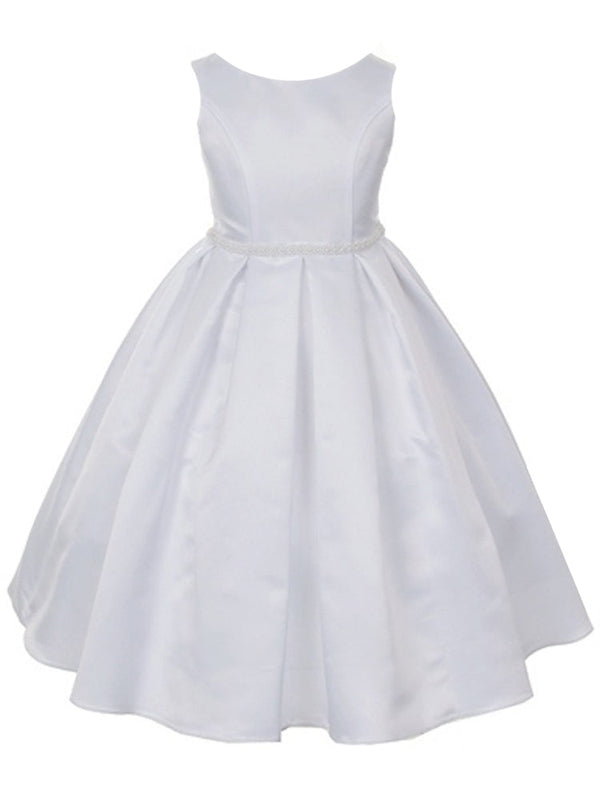 Kids Dream Little Girls White Pearl Trim Classic Pleated Flower Girl Dress 2-6 - SophiasStyle.com